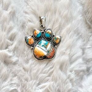 925 Sterling Silver Spiny Oyster Turquoise Paw Pendant